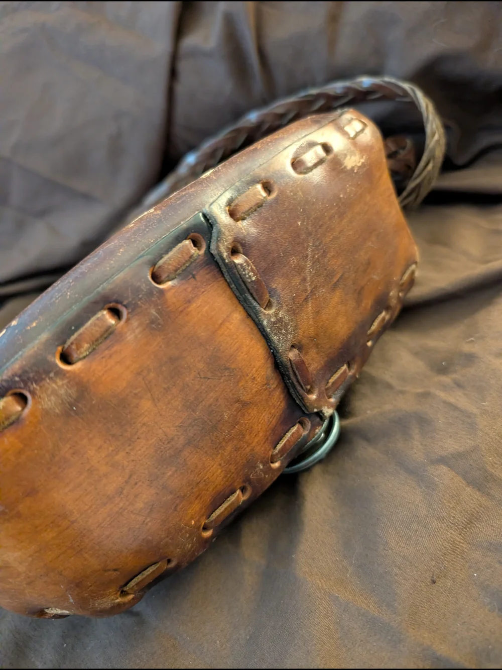 Vintage 1970s Brown Floral Hand-Painted Leather Bag